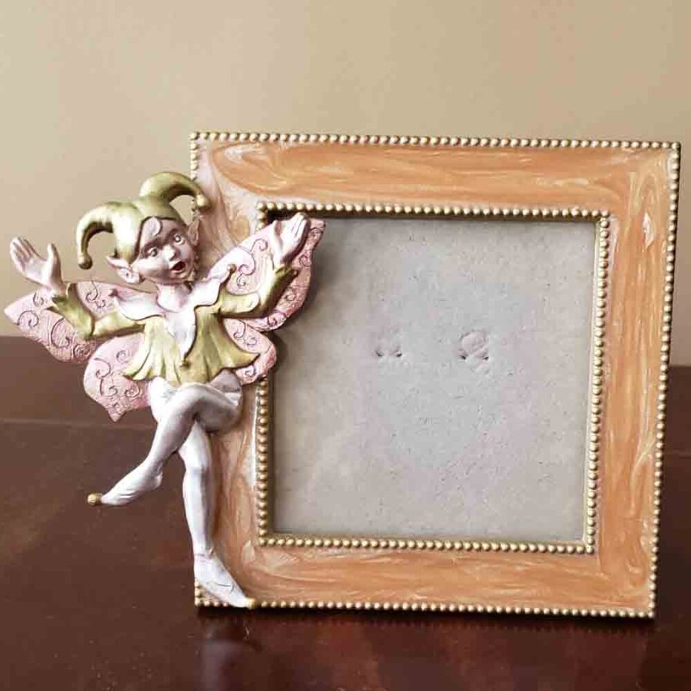 Vintage Pixie Photo Frame Tank Pink Gold Gray Metal Holds 2.75" X 2.75" Picture